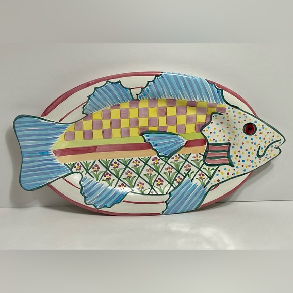 Mackenzie-Childs Large 18.5" Fish Story Platter/Wall Hanging 2008 Rare w/Sticker - Picture 1 of 13